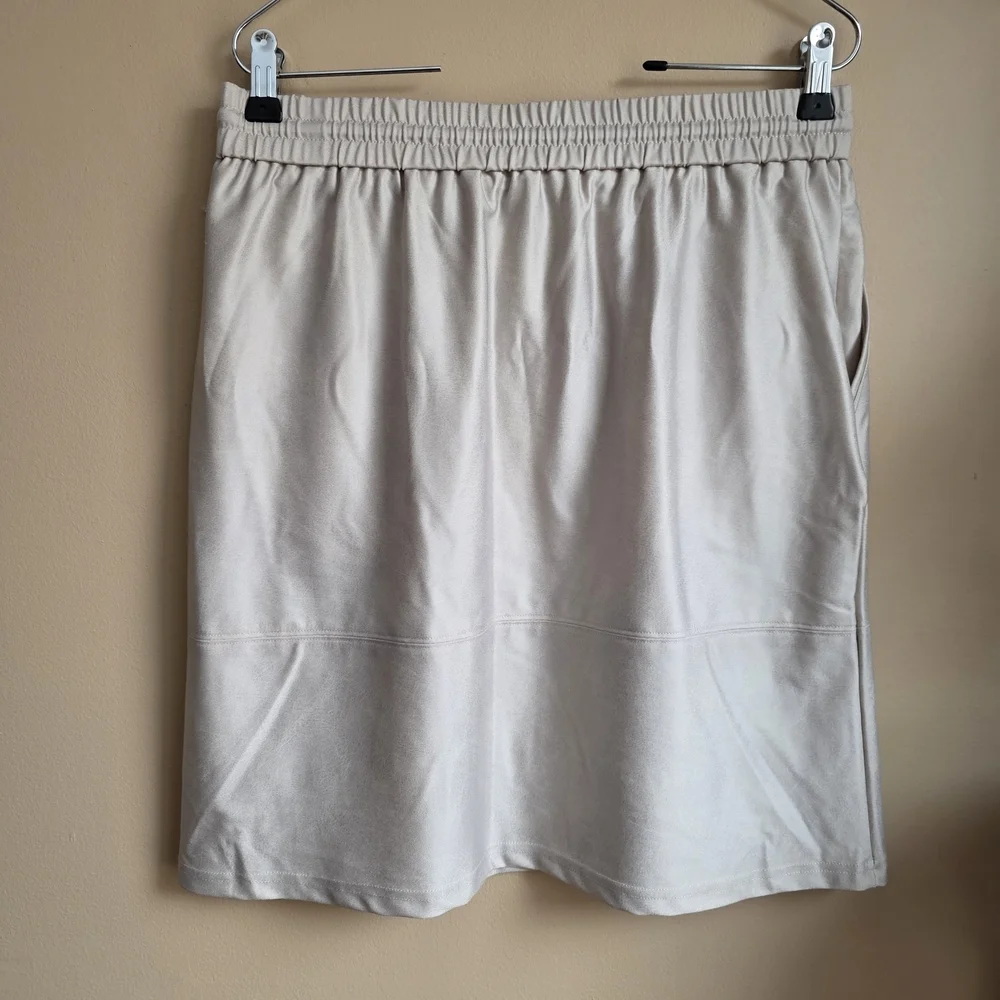 Maison d'Amelie Paris Faux Suede Drawstring Mini Skirt in Tan/Beige - Size‎ M